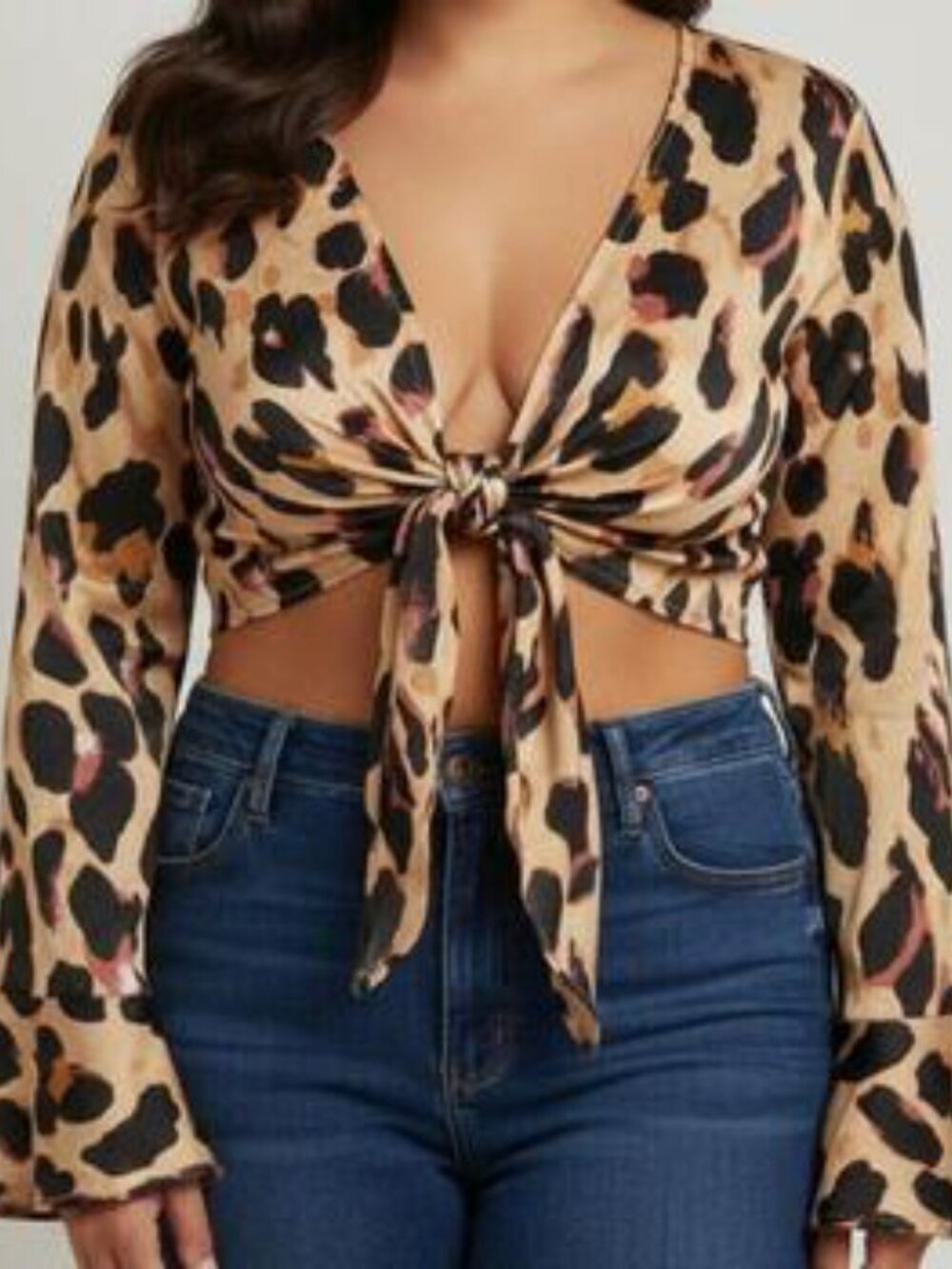 Nasty Gal Front Tie Leopard Print Crop Top Size 4